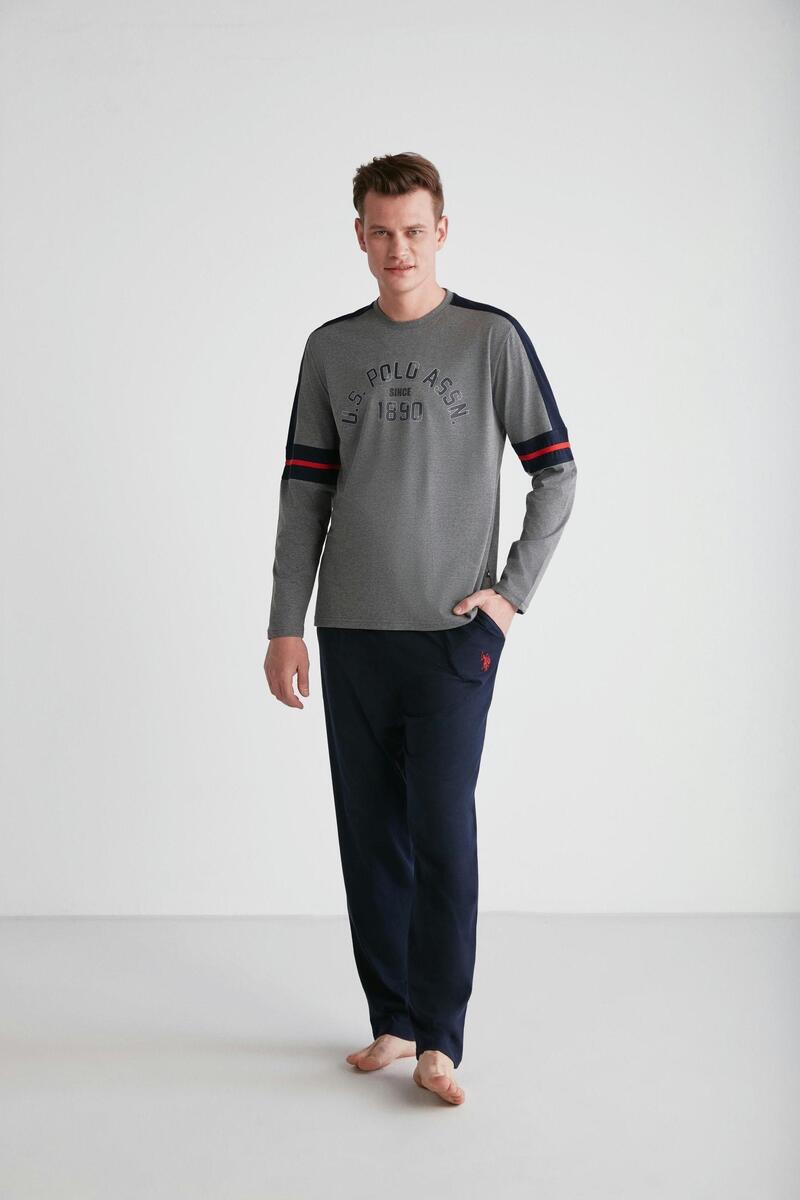 U.S. Polo Assn. 18727 Erkek Kırmızı Yuvarlak Yaka Pijama Takımı - ANTRASİT