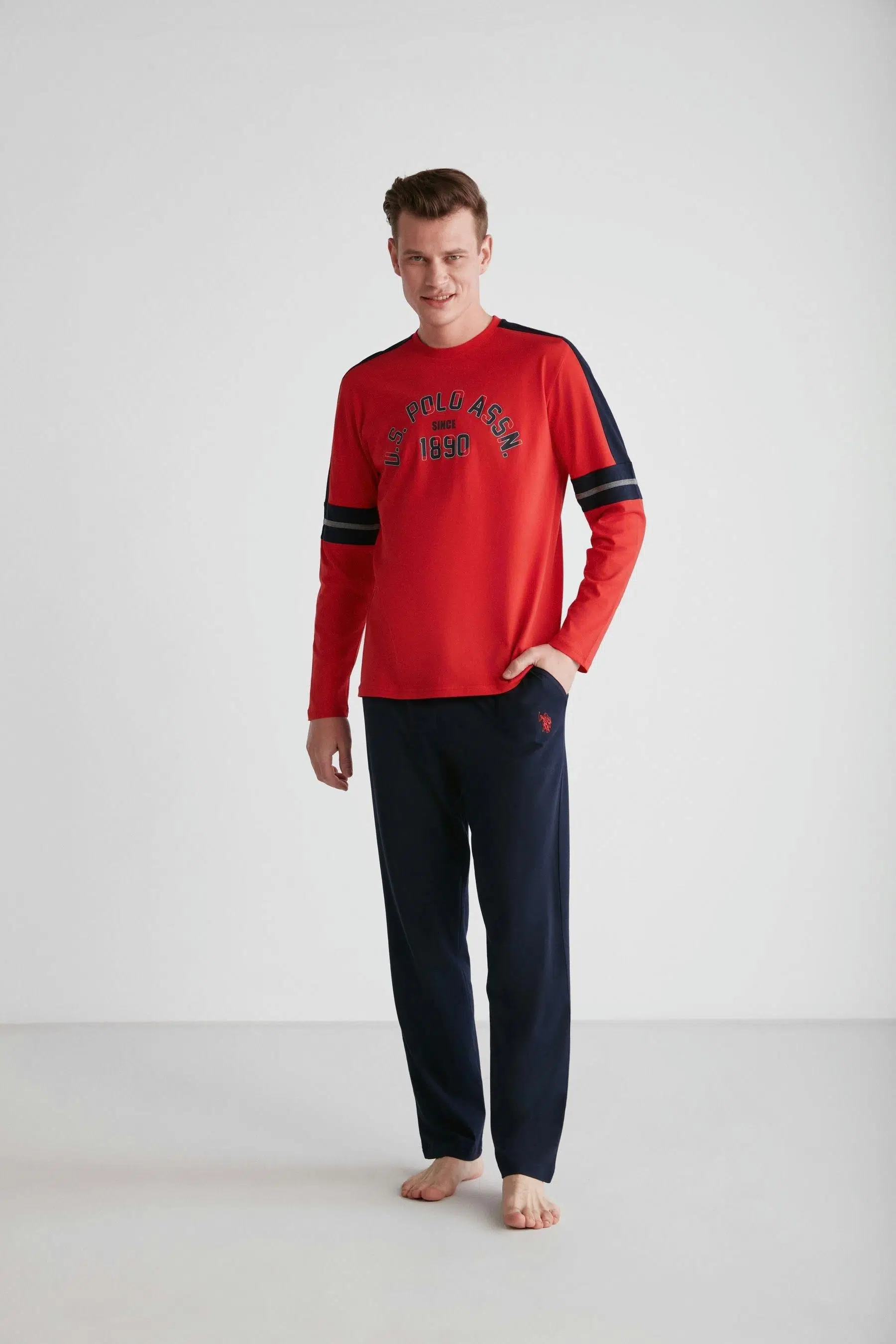 U.S. Polo Assn. 18727 Erkek Kırmızı Yuvarlak Yaka Pijama Takımı - KIRMIZI
