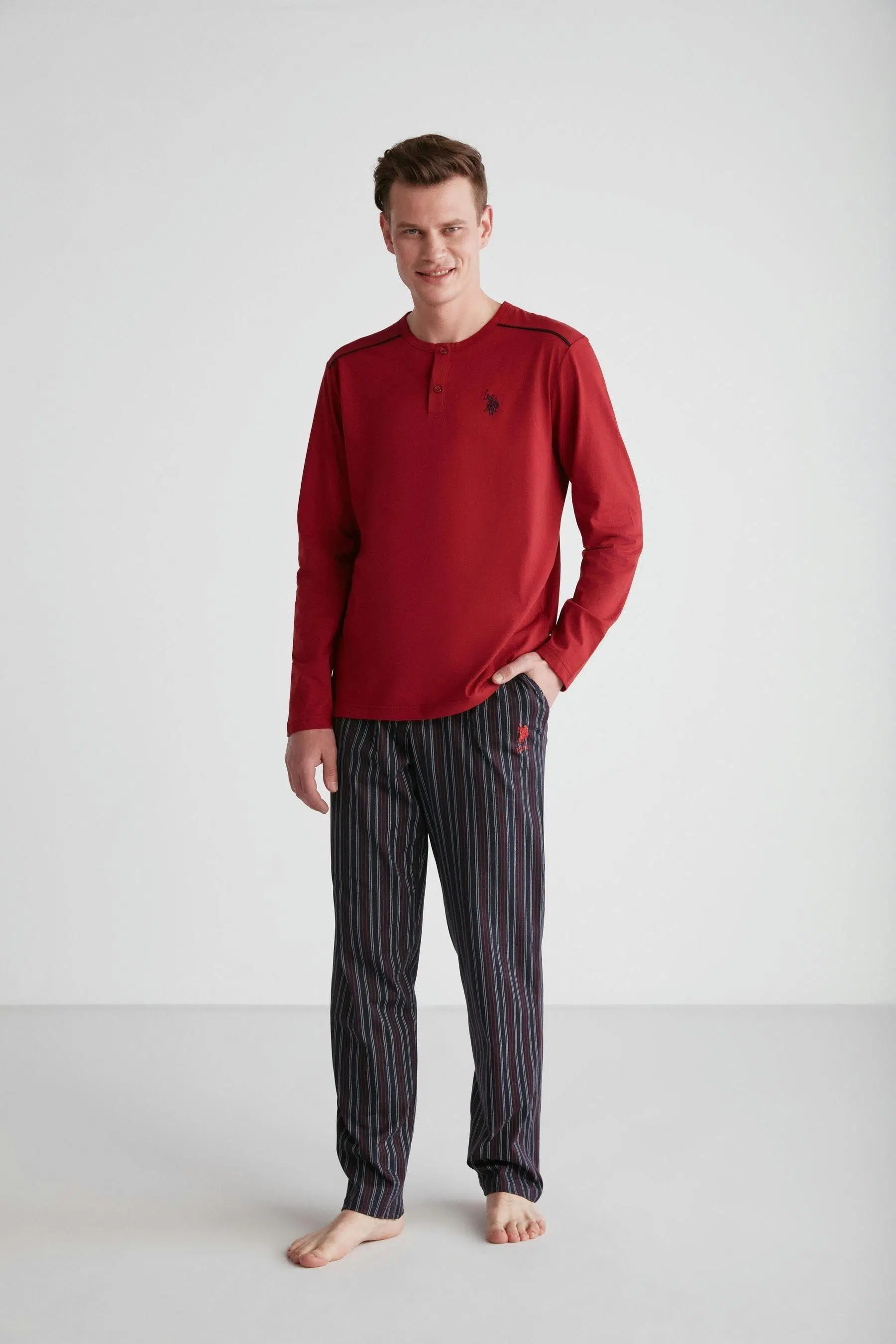 U.S. Polo Assn. 18738 Erkek Bordo Patlı Pijama Takım - BORDO