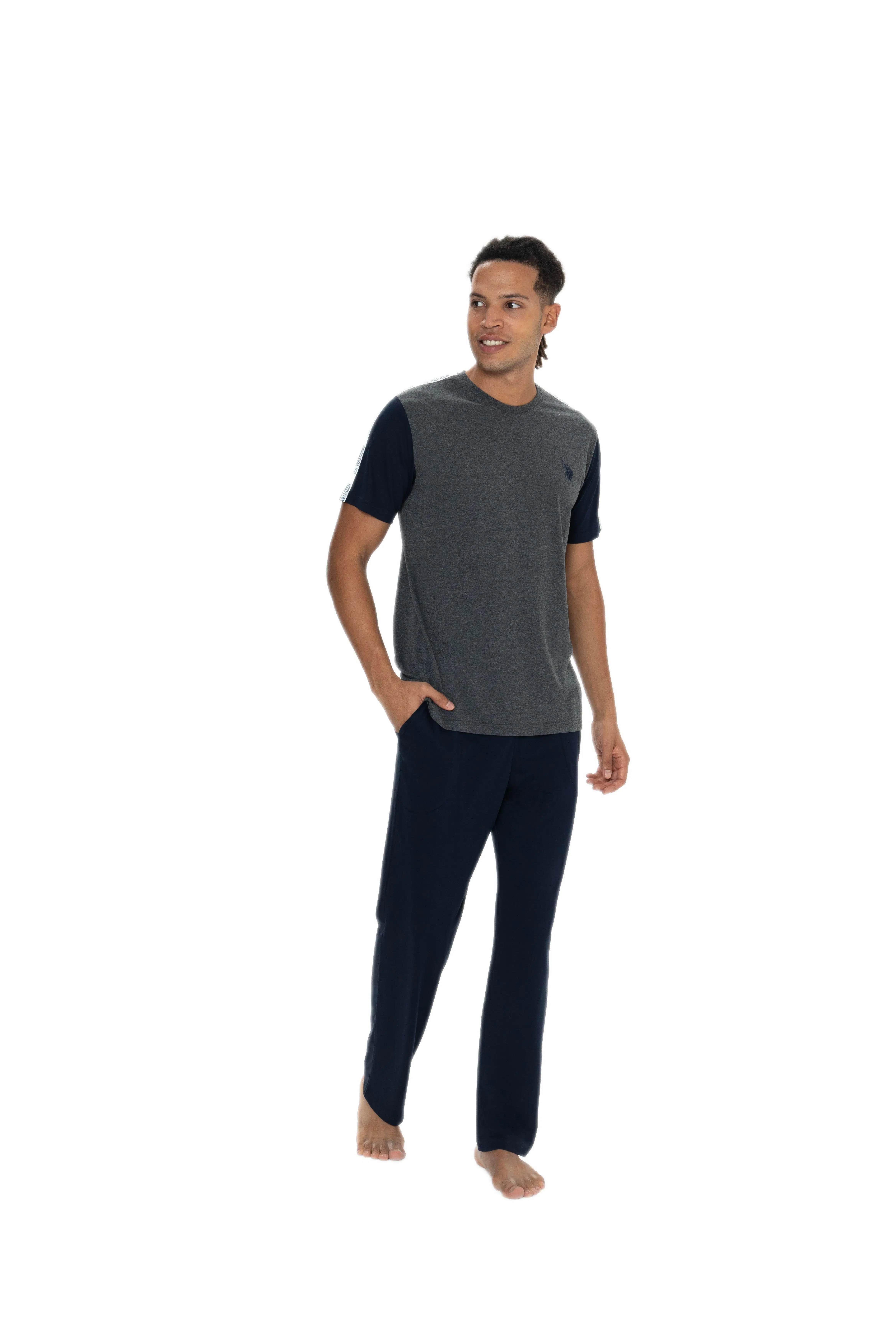 U.S. Polo Assn. 18898 Erkek Antrasit Bisiklet Yaka Kısa Kollu Cepli Pijama Takım - ANTRASİT