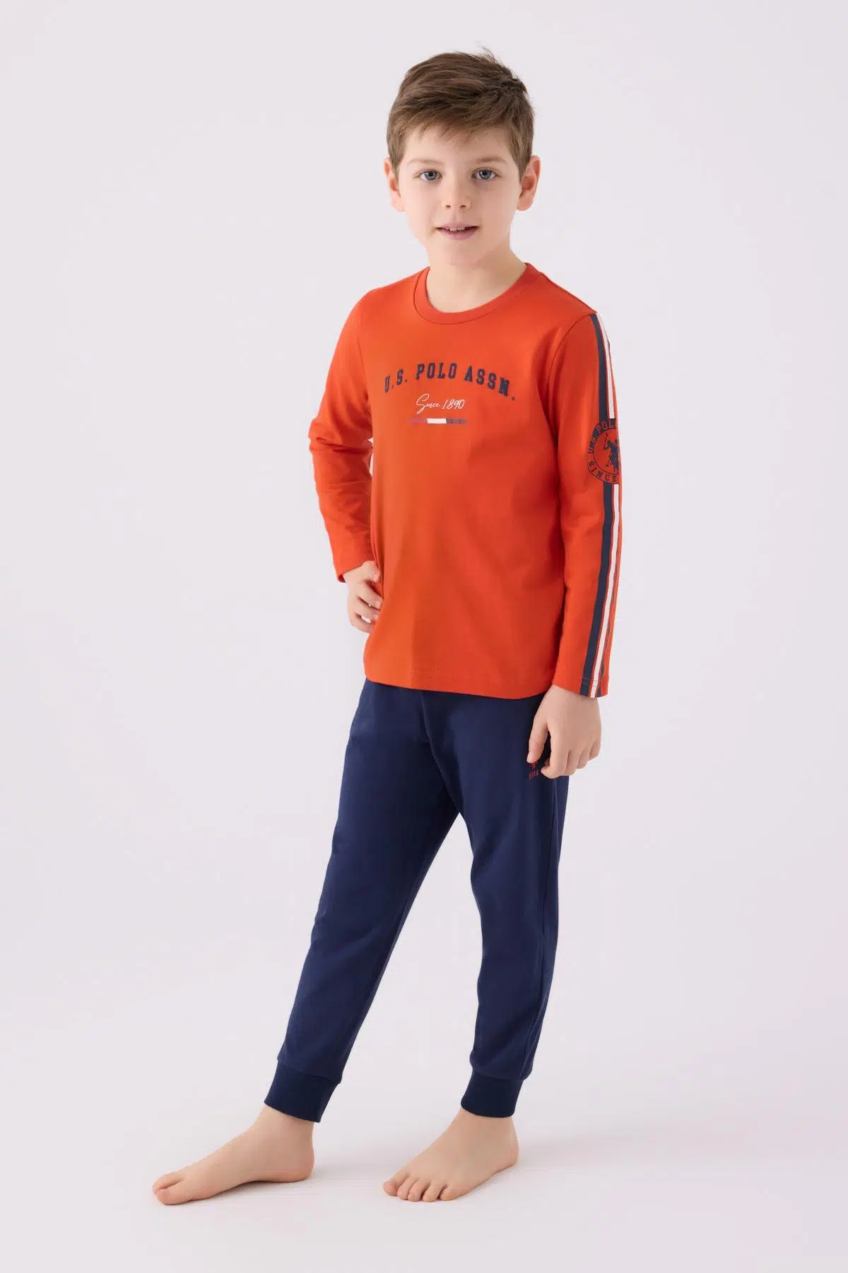 U.S. Polo Assn. 1911 Garson Erkek Çocuk Uzun Kol Manşetli Pijama Takım - NAR ÇİÇEĞİ