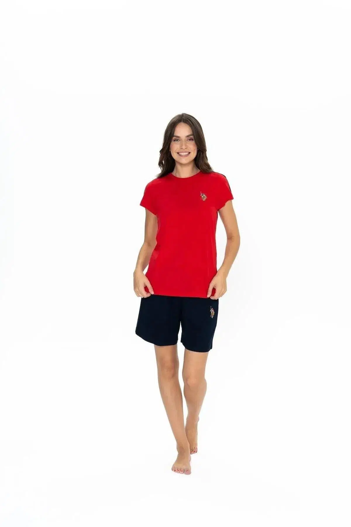 U.S. Polo Assn. 20000 Kadın Yuvarlak Yaka Şortlu Pijama Takım - KIRMIZI