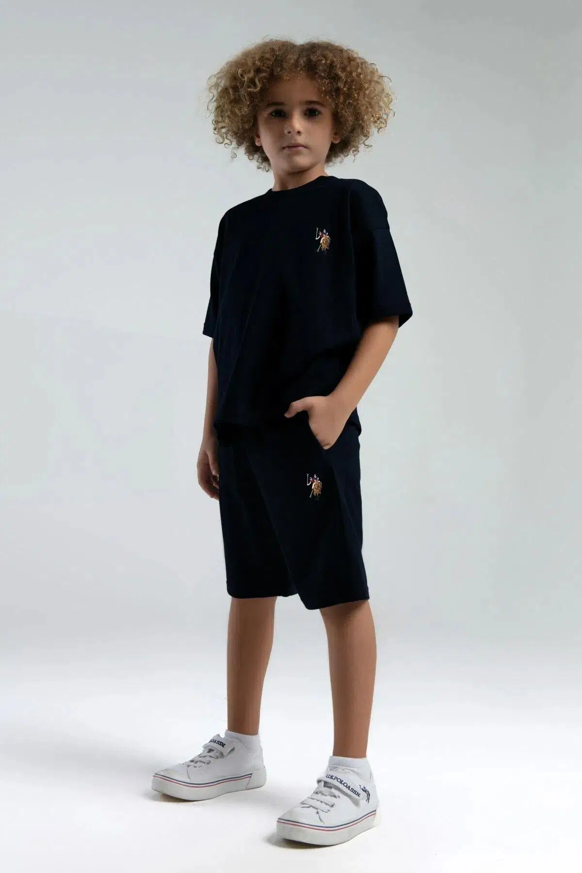 U.S. Polo Assn. 2119 Garson Erkek Çocuk Logolu Bisiklet Yaka Kısa Kollu Şortlu Pijama Takım - SİYAH