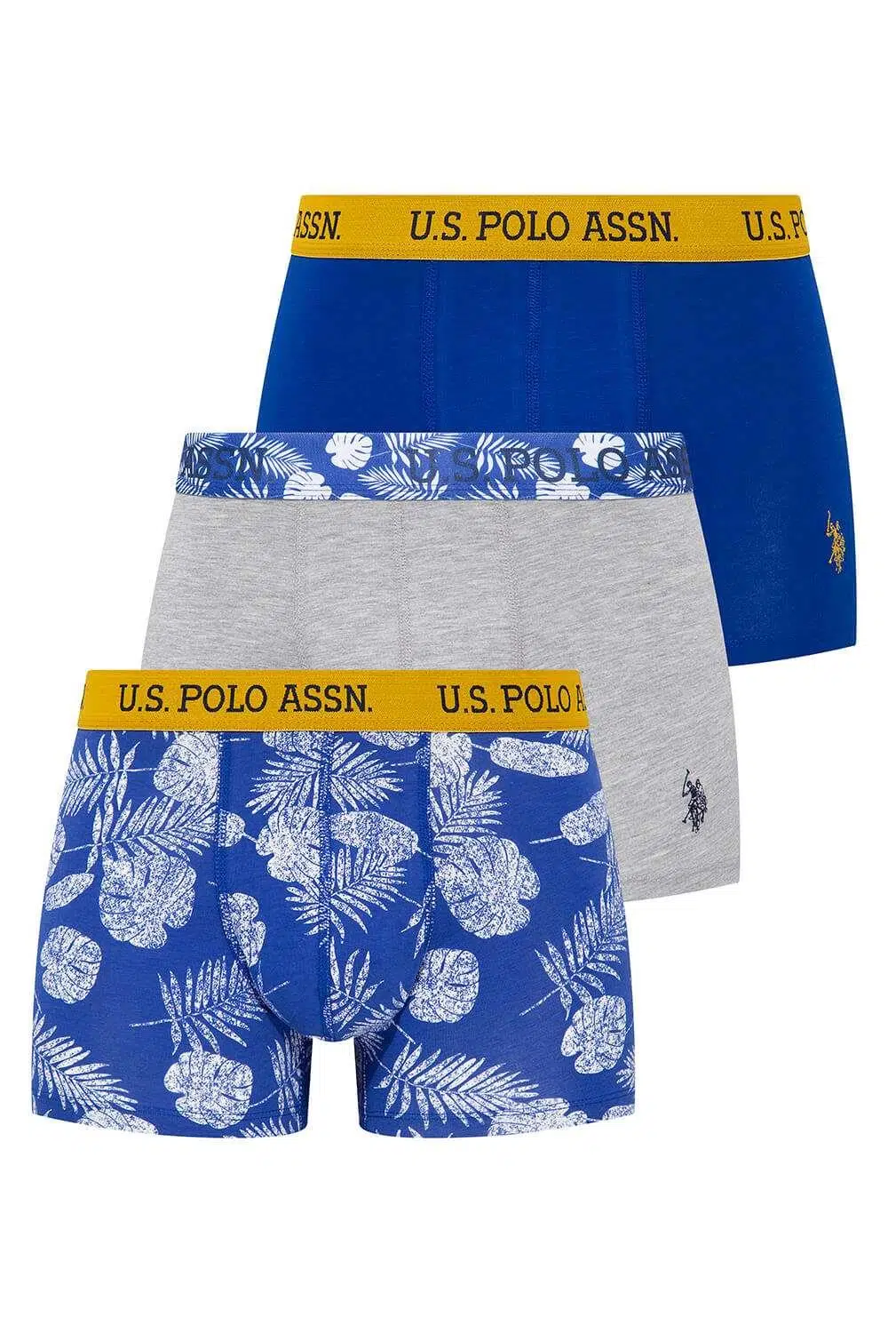 U.S. Polo Assn. Erkek Ekonomik 3'lü Kutulu Pamuklu Desenli Düz Rahat Boxer
