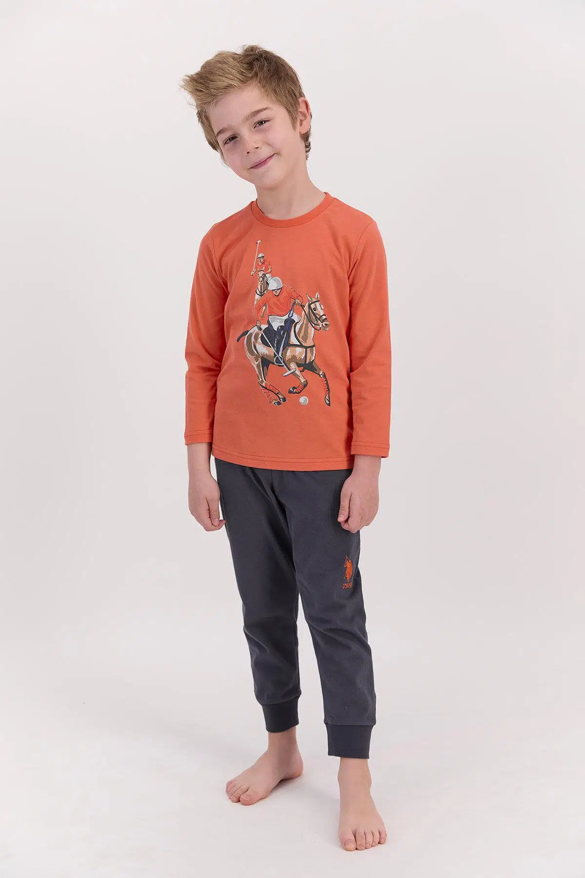 U.S. Polo Assn 922 Garson Erkek Çocuk Ribanalı Pijama Takımı - TURUNCU