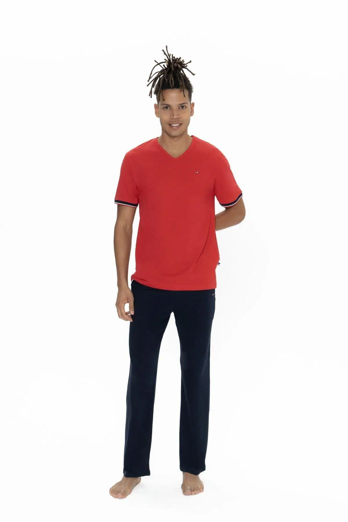 U.S. Polo Assn. Büyük Beden Erkek Kırmızı Yarım Kollu V Yaka Pijama Takım - KIRMIZI