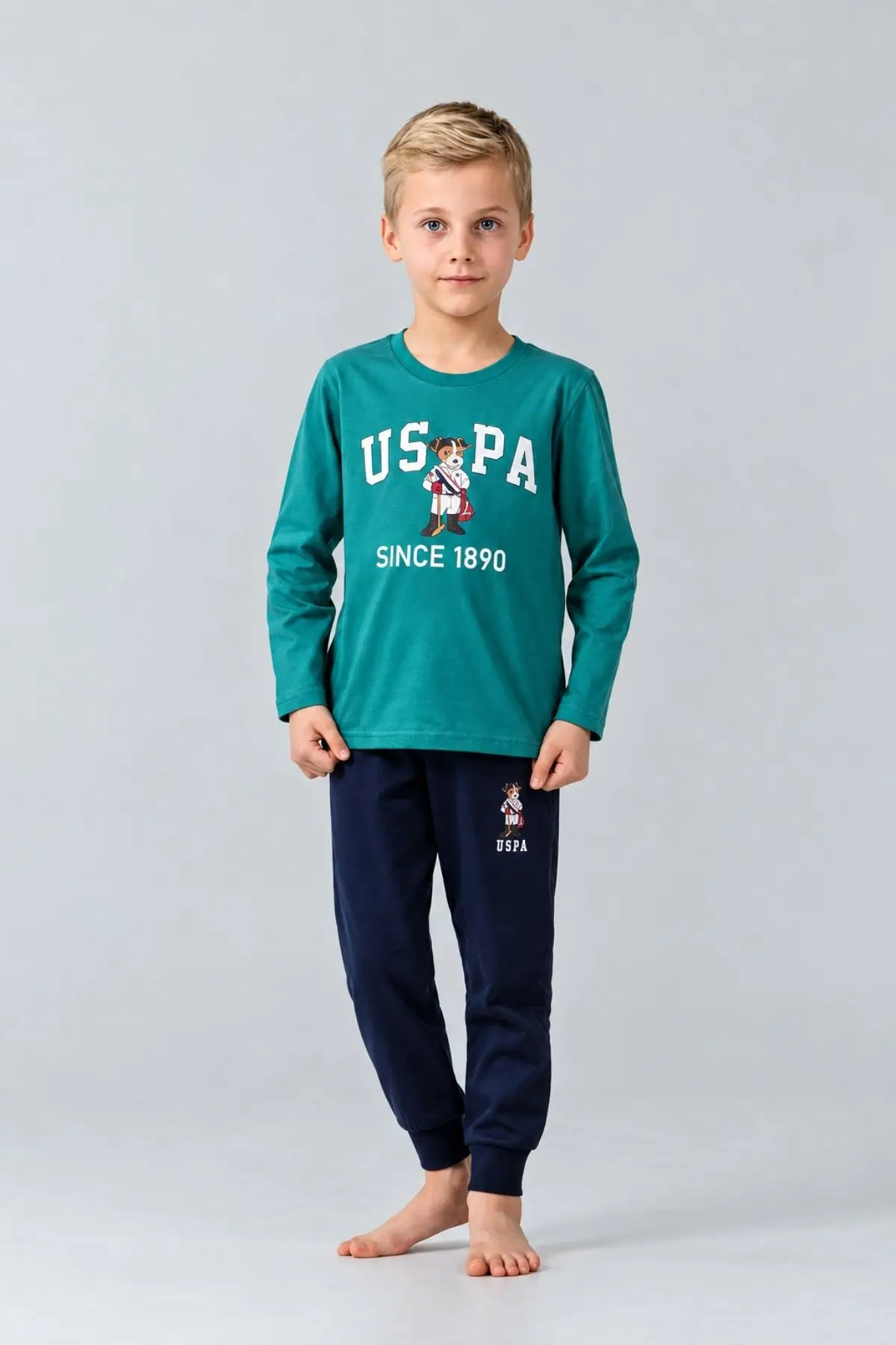 U.S. Polo Assn. Erkek Çocuk Premium Uspa Baskılı Manşetli Uzun Kollu Pijama Takım