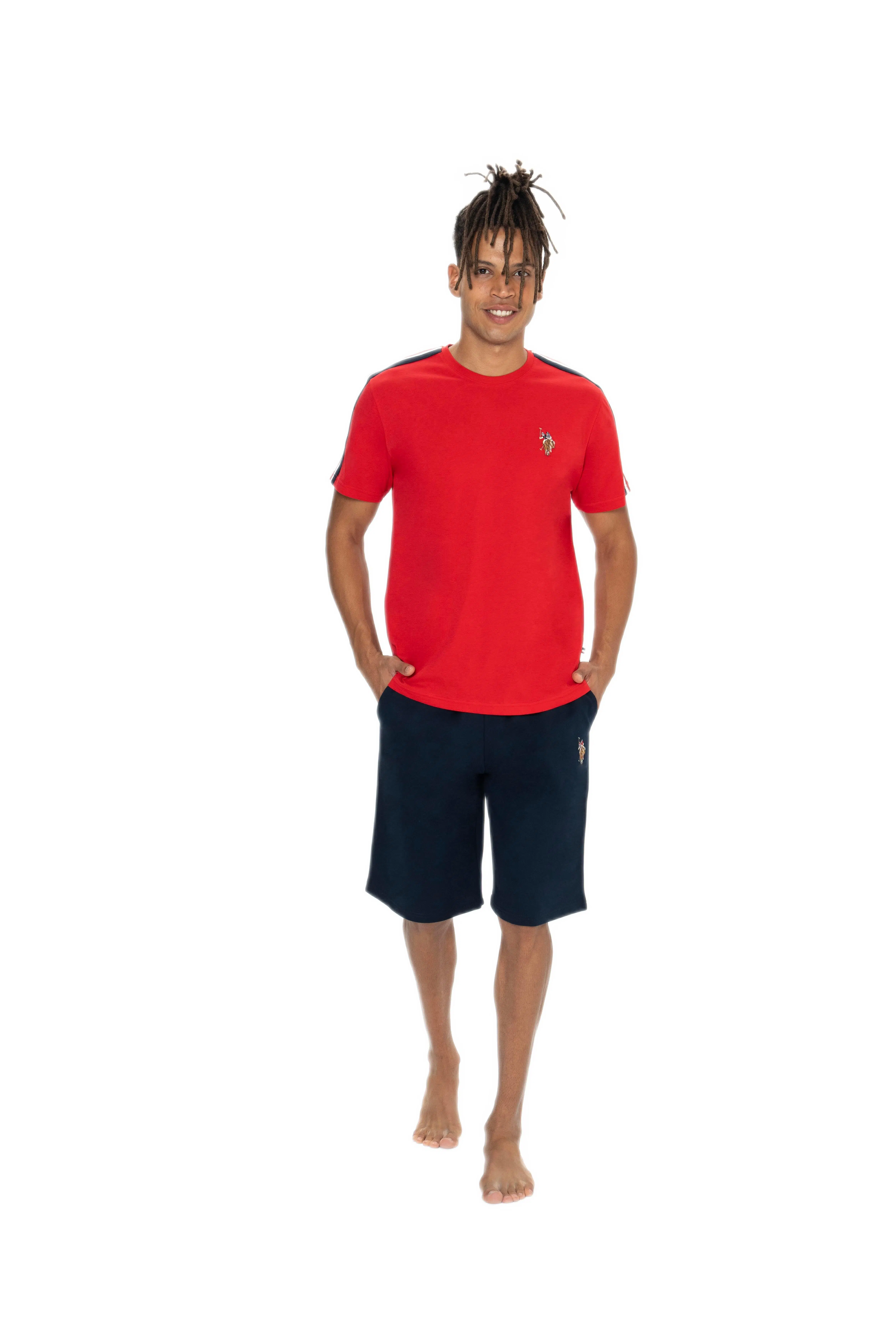 U.S. Polo Assn. Erkek Kırmızı Bisiklet Yaka Kısa Kollu Şortlu %100 Pamuklu Pijama Takım (Çorap Hediyeli)