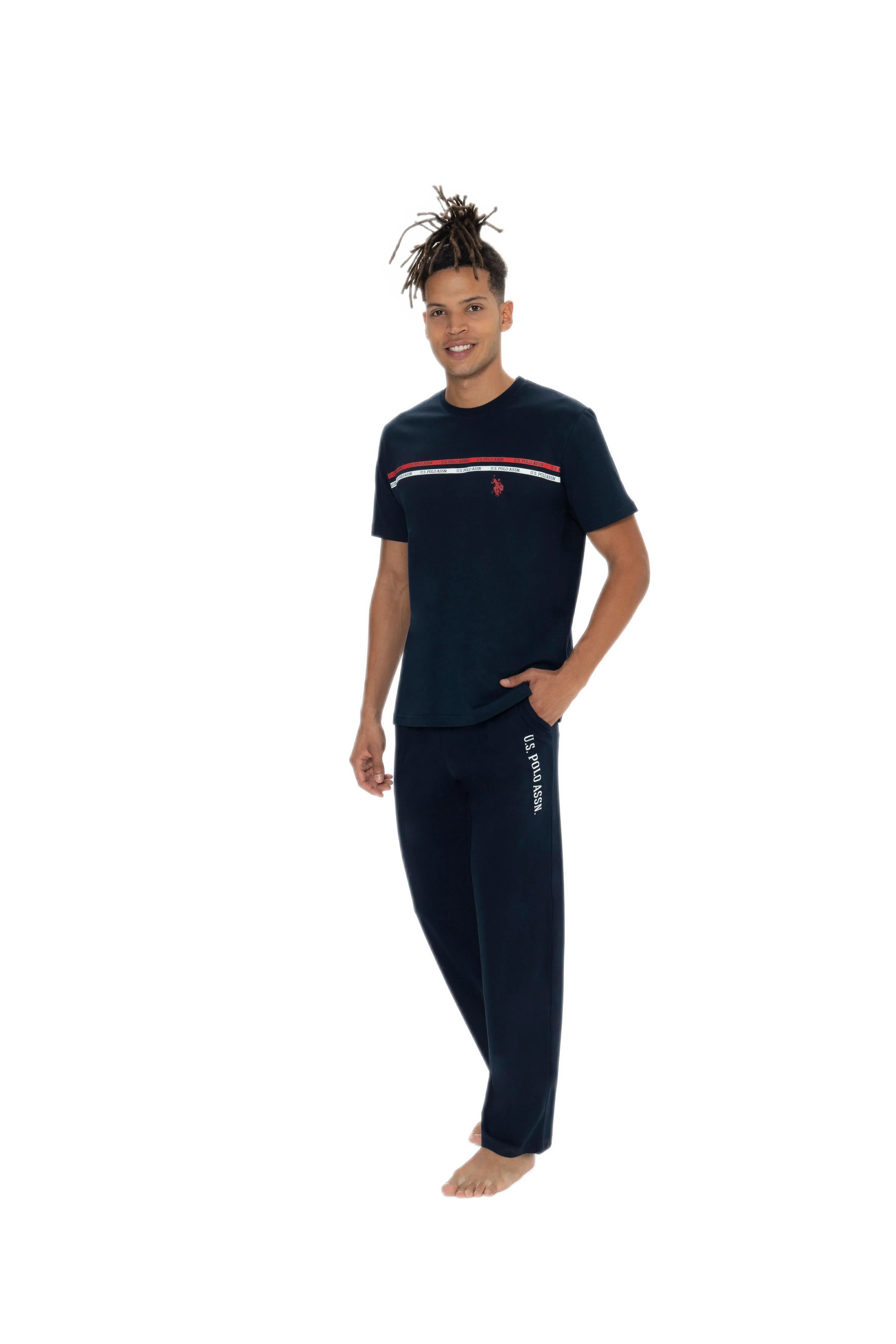 U.S. Polo Assn. Erkek Lacivert Bisiklet Yaka Kısa Kollu Pijama Takım - LACİVERT