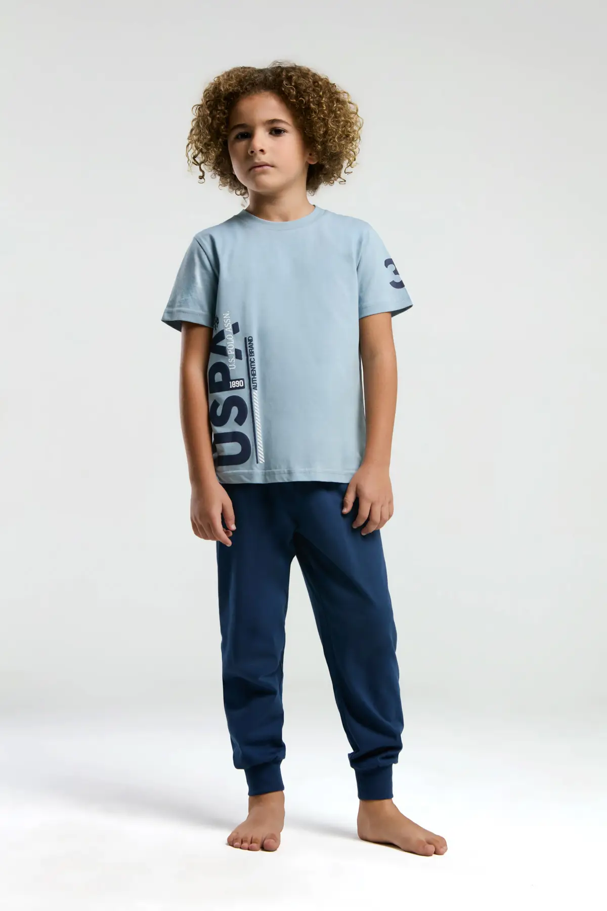 U.S. Polo Assn. Kids Erkek Çocuk Paça Manşetli Kısa Kollu Pijama Takım
