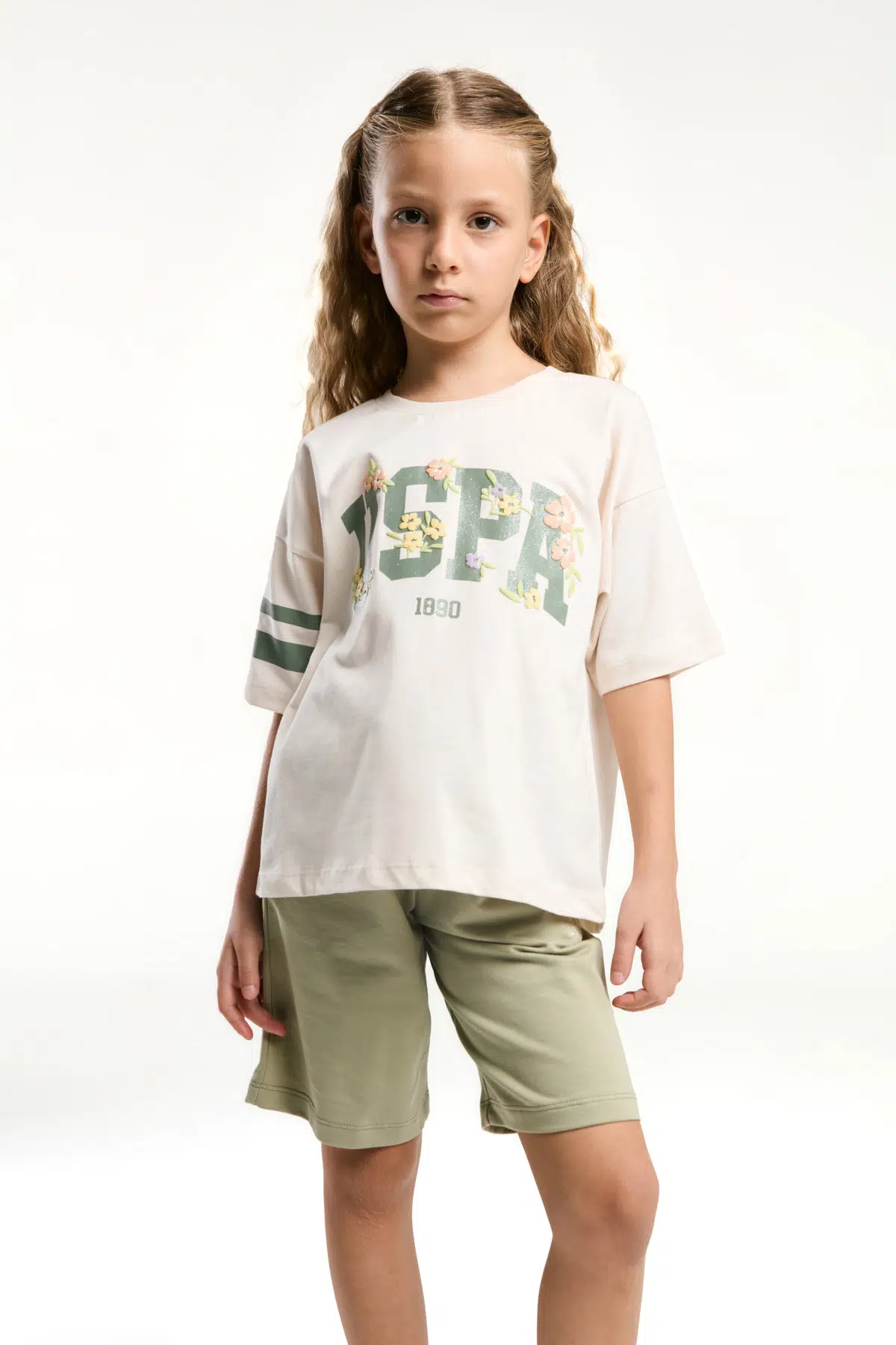 U.S. Polo Assn. Premium Kız Çocuk Rahat Kalıp Oversize Pamuklu Yazılı Kısa Kollu Şortlu Pijama Takım