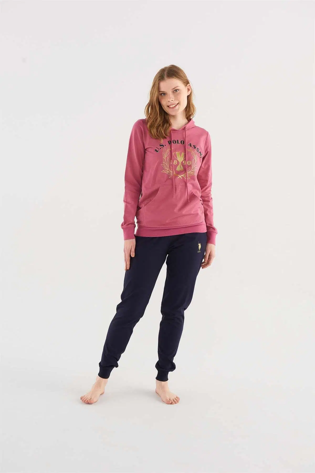 U.S. PoloAssn 16812 Kadın Uzun Kollu Pijama Takımı - GÜL KURUSU