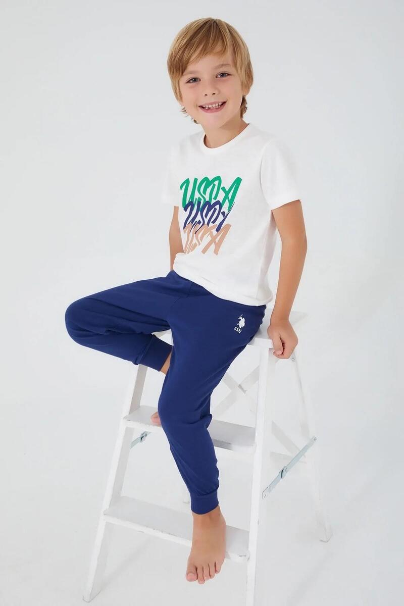 U.s. Polo Assn. 1315 Erkek Çocuk Writing Kısa Kol Pijama Takım - KREM