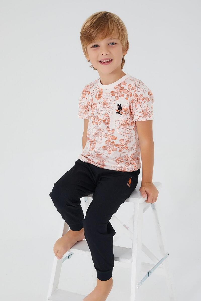 U.S. Polo Assn. 1358 Flowered Erkek Çocuk Kısa Kol Pijama Takım - VANİLYA