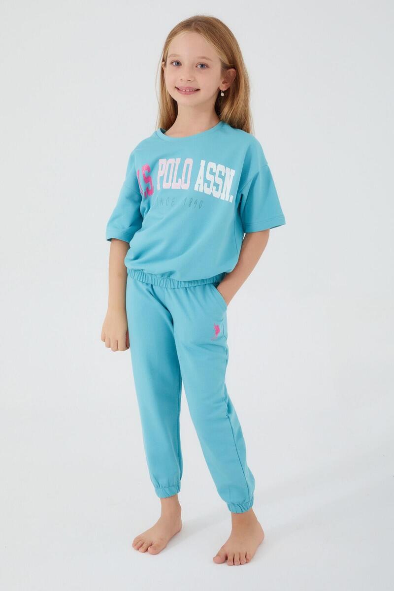 U.S. Polo Assn 1418 Sea Blue Kız Çocuk Kısa Kol Pijama Takım - YEŞİL