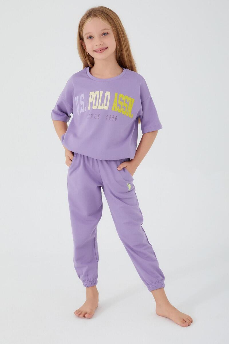U.S. Polo Assn 1418 Garson Sea Blue Kız Çocuk Kısa Kol Pijama Takım - LİLA
