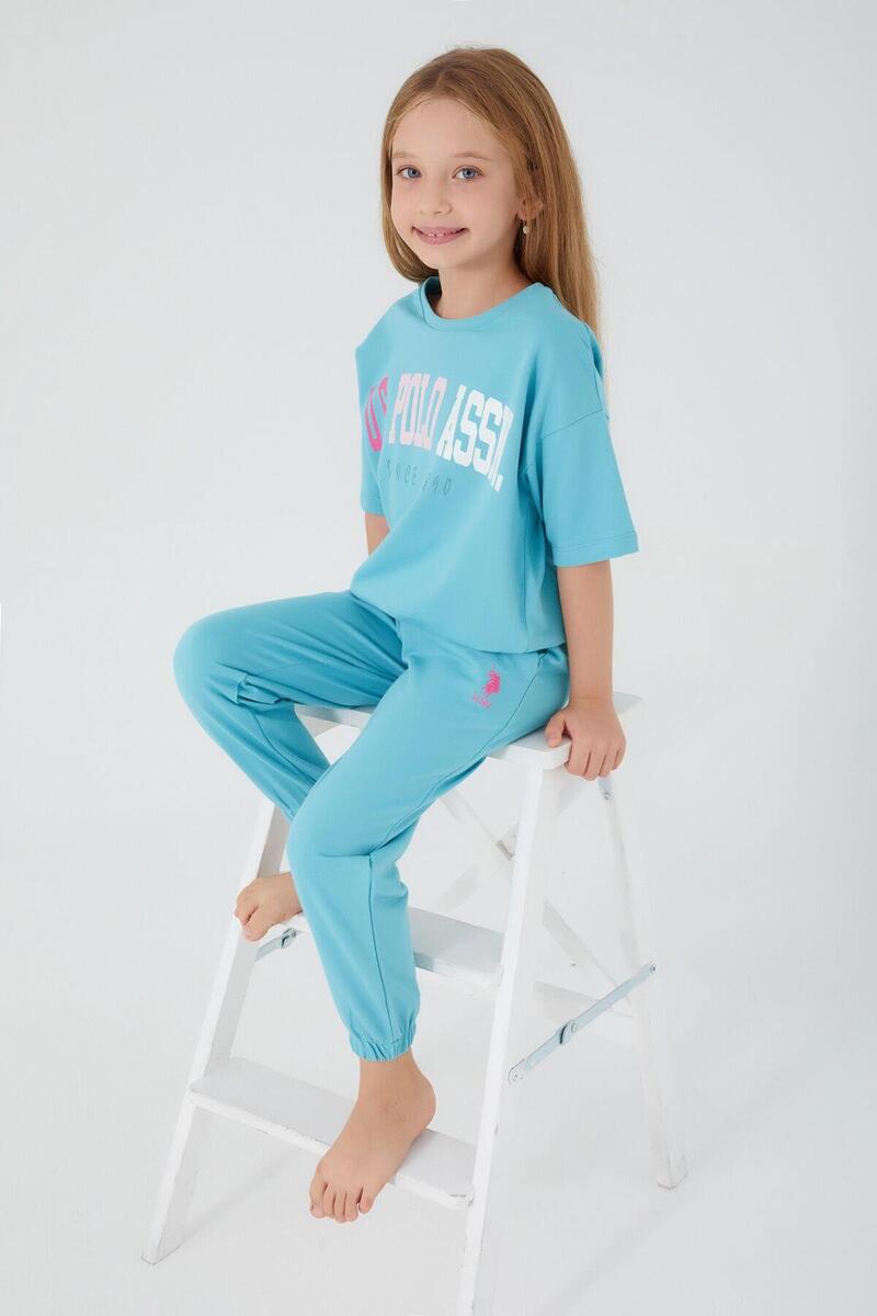 U.S. Polo Assn 1418 Garson Sea Blue Kız Çocuk Kısa Kol Pijama Takım - YEŞİL