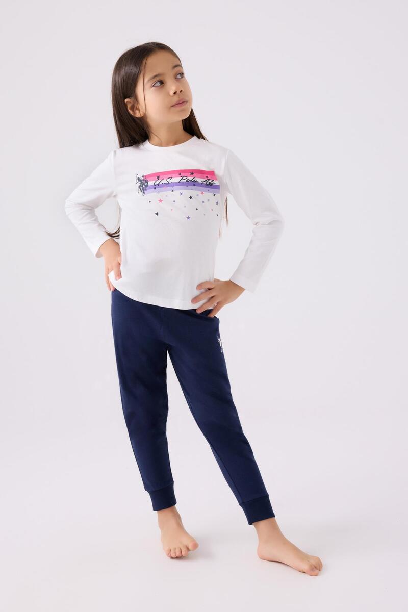 U.S. Polo Assn. 1962 Garson Yıldızlı Kız Çocuk Krem Uzun Kol Pijama Takım - KREM