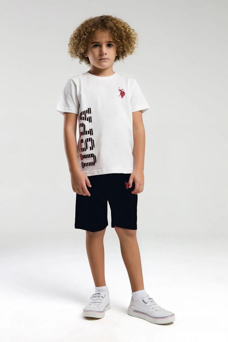 U.S. Polo Assn. 2019 Erkek Çocuk Bisiklet Yaka Logolu Şortlu Kısa Kollu Pijama Takım - BEYAZ