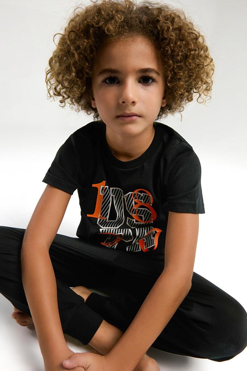 U.S. Polo Assn. Garson Erkek Çocuk Siyah Kısa Kol Paça Lastikli Pijama Takım - SİYAH