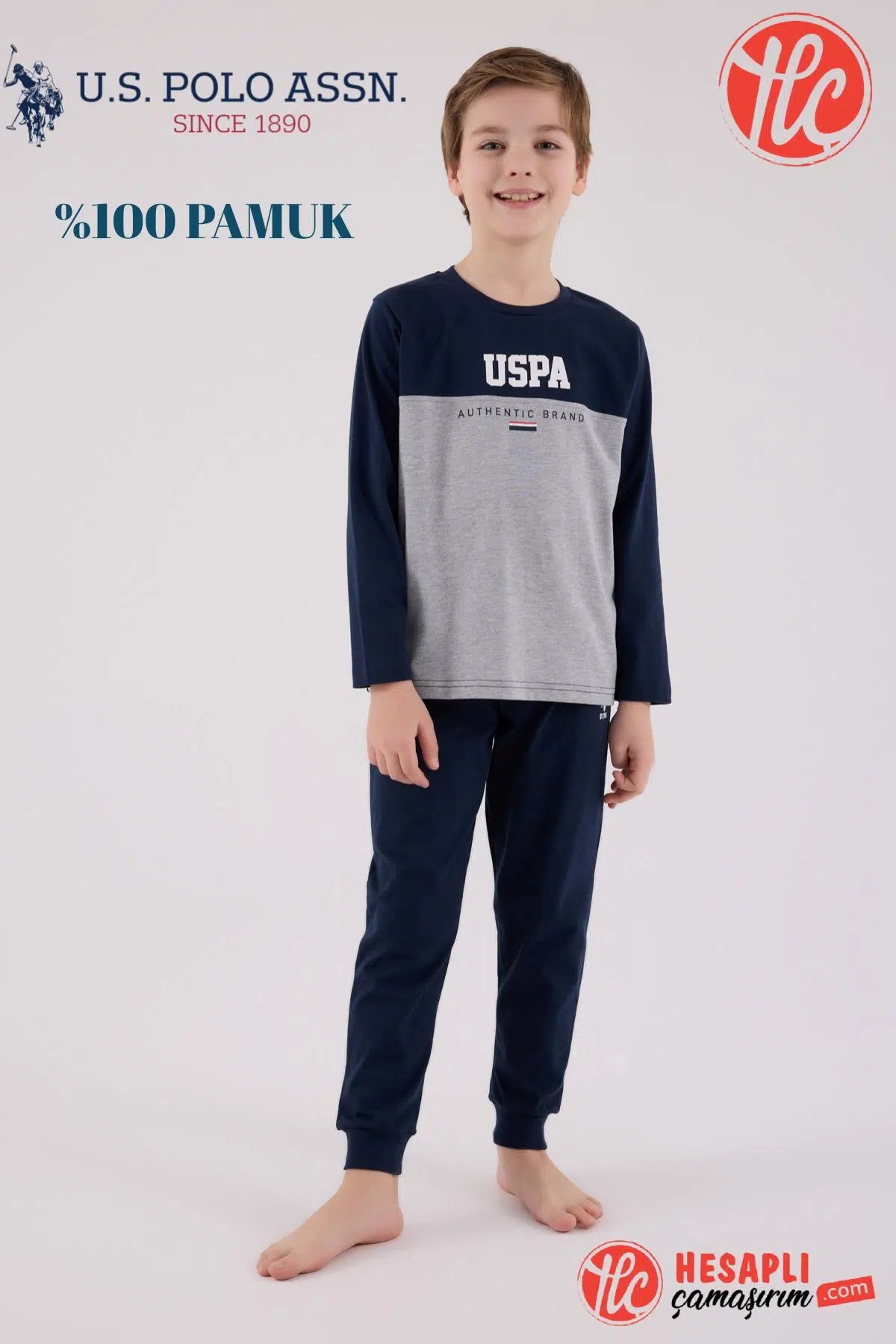 U.S. Polo Assn. Garson Erkek Çocuk Uspa %100 Pamuklu Uzun Kollu Pijama Takım