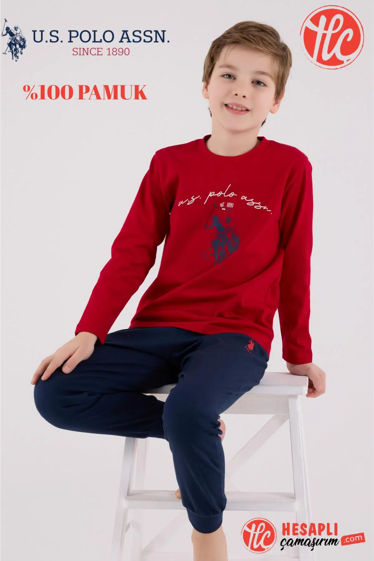 U.S. Polo Assn. Garson Erkek Çocuk %100 Pamuklu 4 Mevsim Kumaş Uzun Kollu Pijama Takım