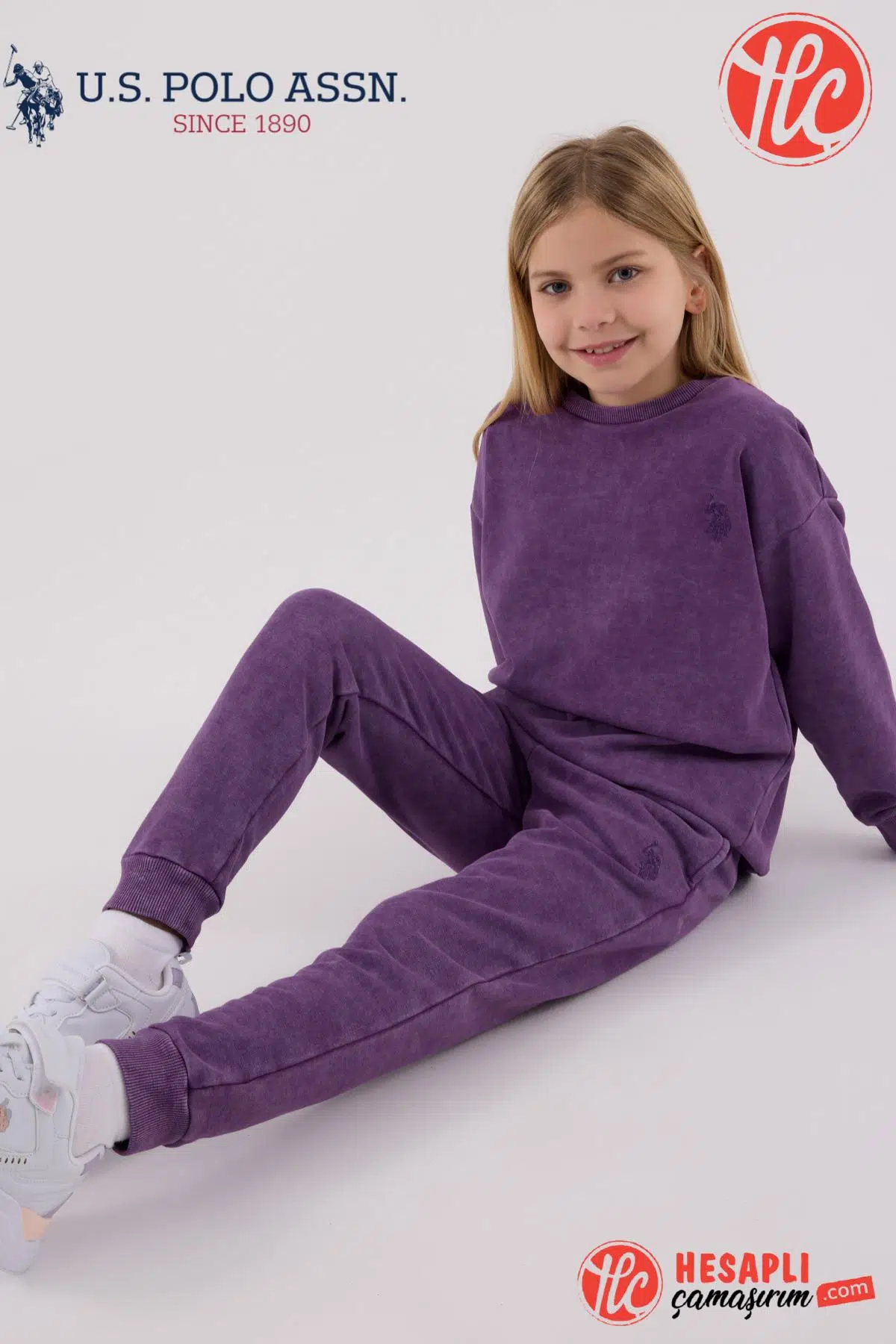U.S Polo Assn. Garson Kız Çocuk Mor Kalın 3 İplik Kumaş Uzun Kollu Lastikli Eşofman Takım