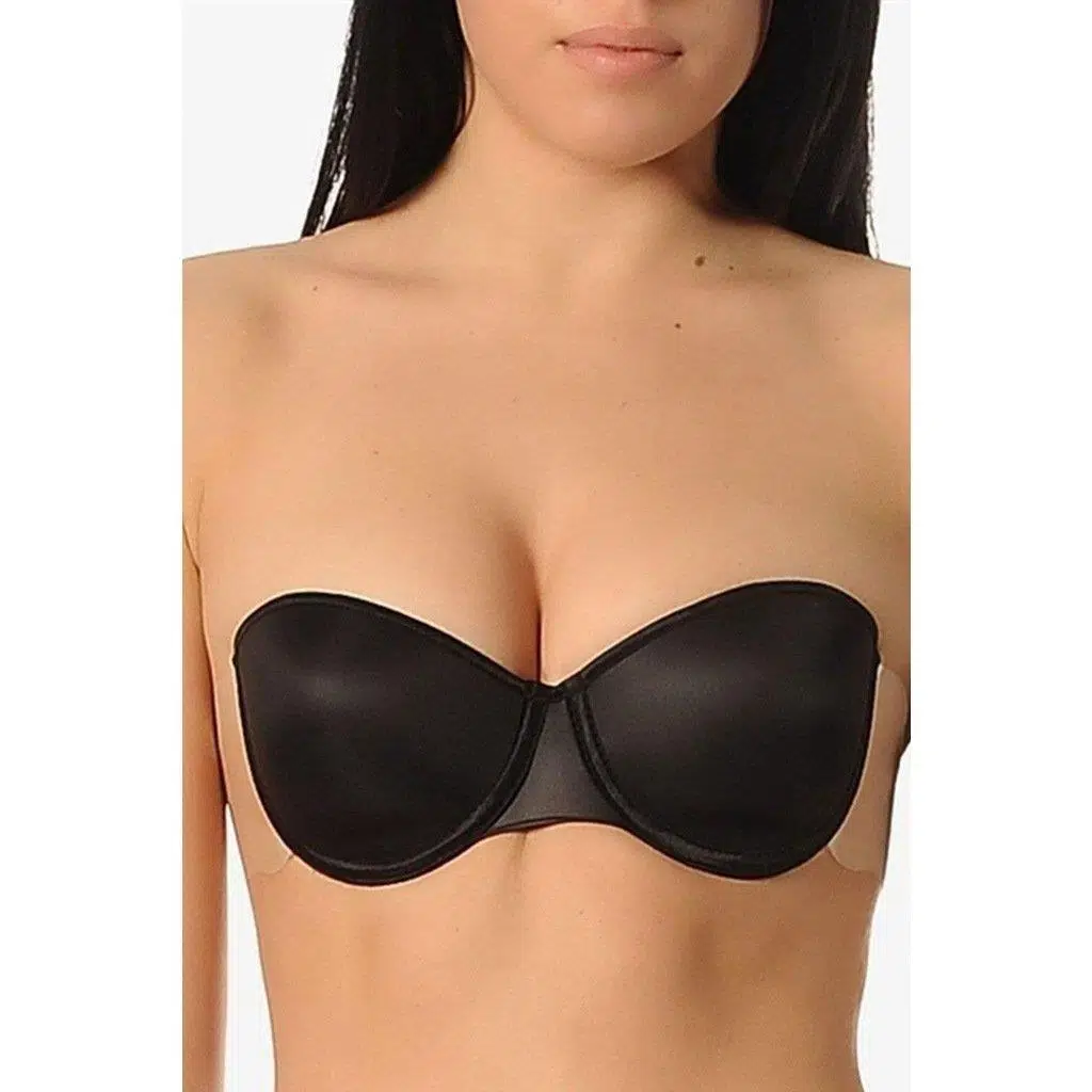 Yeni İnci 8004 Destekli Yandan Yapıştırma Sırtsız Sütyen - SİYAH