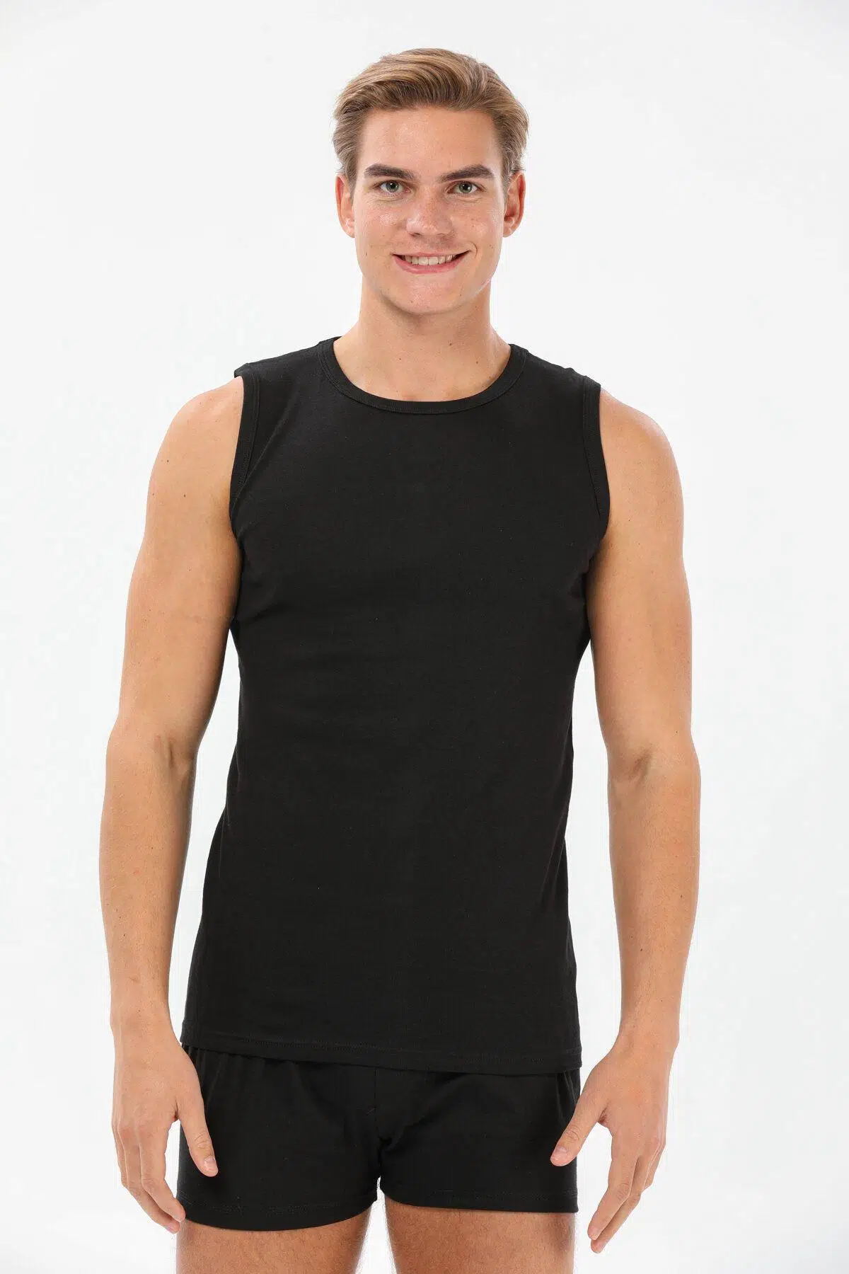 Yıldız 11 Siyah Erkek %100 Pamuk Sıfır Kollu Bisiklet Yaka Ribana Rahat Atlet