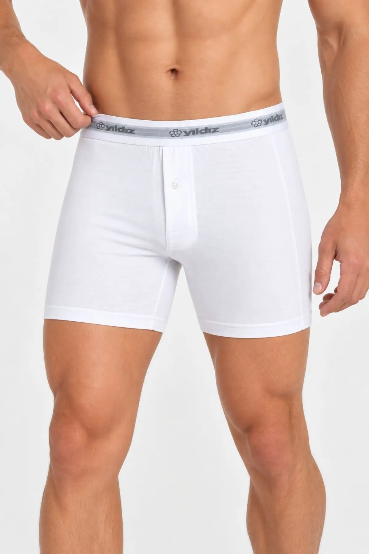 Yıldız 110 Erkek Premium Pamuklu Likralı Esnek Rahat Beyaz Uzun Boxer