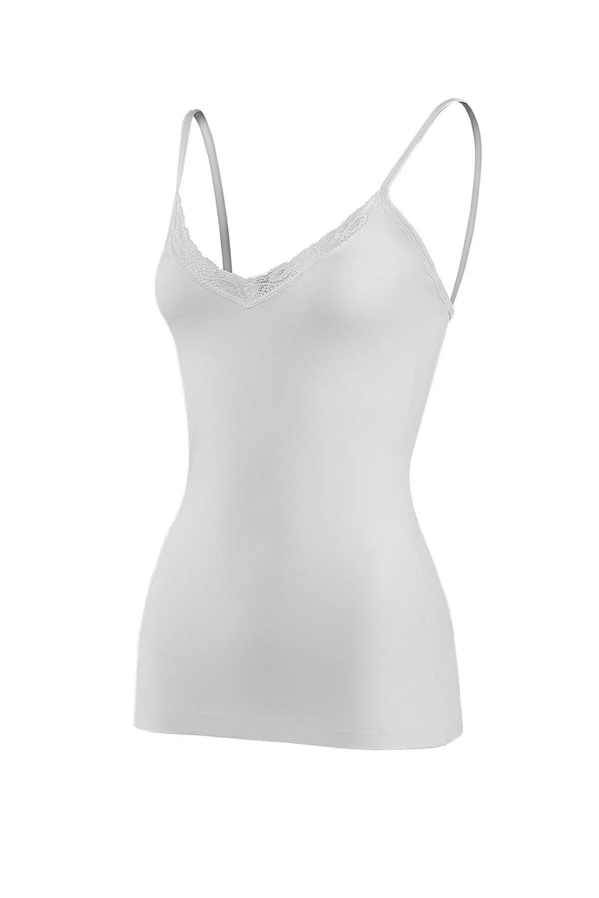 Yıldız 2225 V Yaka İp Askılı Dantelli Kadın Atlet - BEYAZ