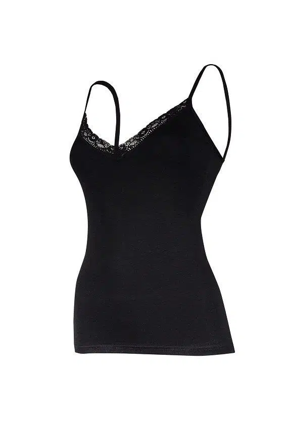 Yıldız 2226 Siyah V Yaka İp Askılı Dantelli Kadın Atlet - SİYAH