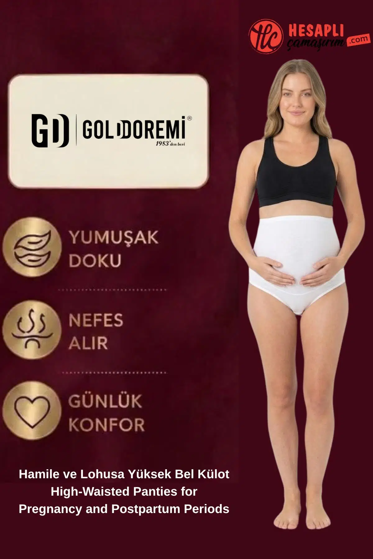 Gd Goldoremi 3640 Premium Kadın Yüksek Kalite %100 Pamuk Likralı Hamile ve Lohusa Yüksek Bel Külot
