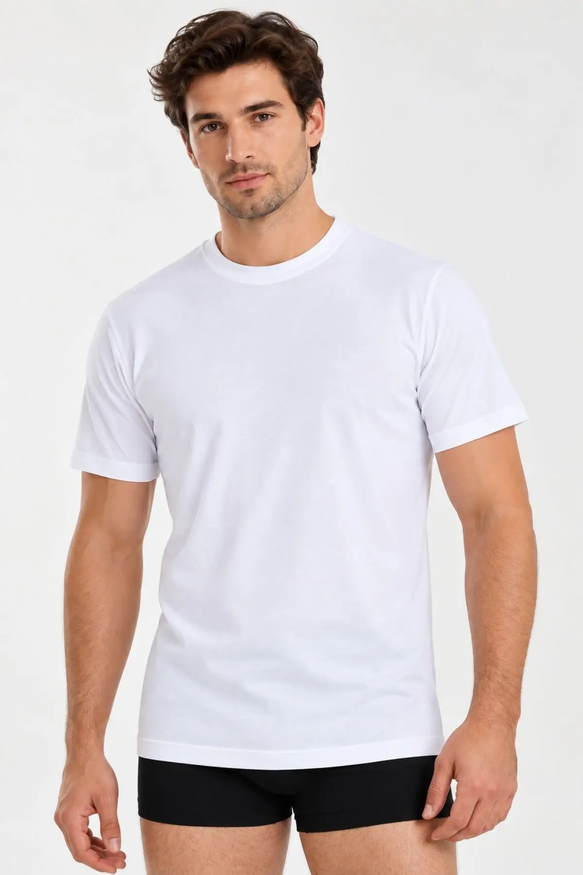 Yıldız Erkek Premium %100 Pamuklu Süprem Bisiklet Yaka Kısa Kollu T-shirt/Fanila/Atlet
