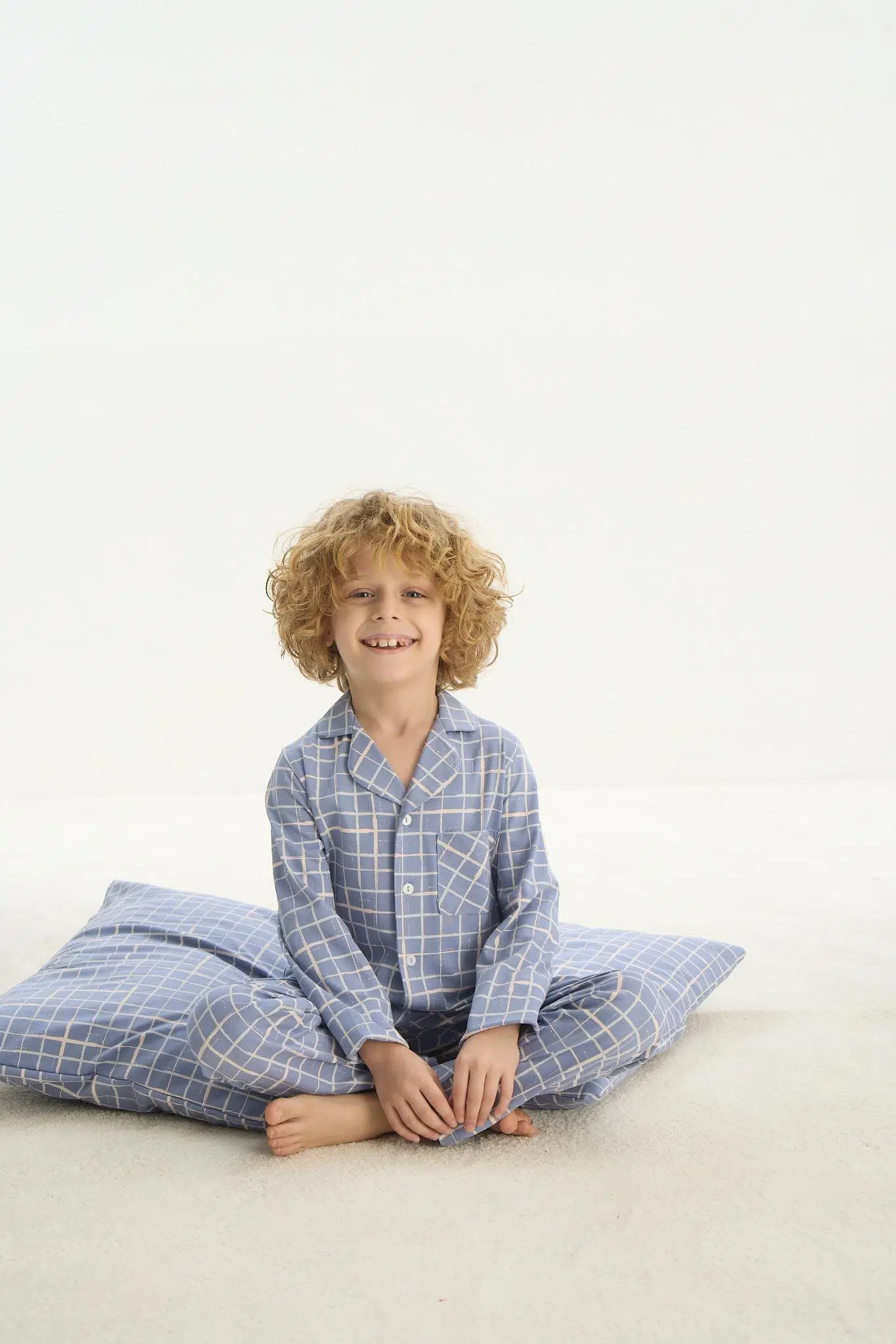 ZEYZEY 8748 Erkek Çocuk Önden Düğmeli Pijama Takım - MAVİ