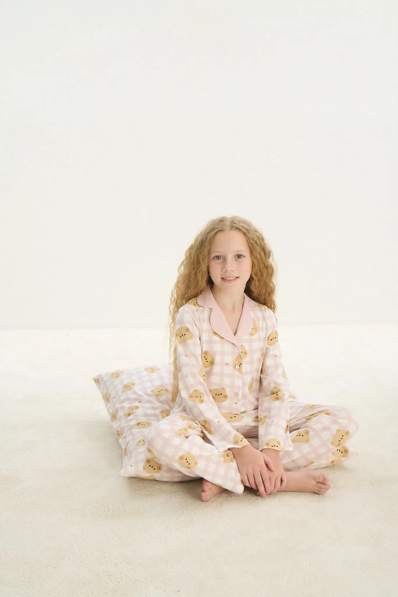 ZEYZEY 8758 Kız Çocuk Önden Düğmeli Uzun Kol Pijama Takım - PEMBE
